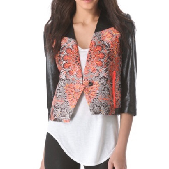 Helmut Lang Medallion Jacquard Boxy Leather Jacket